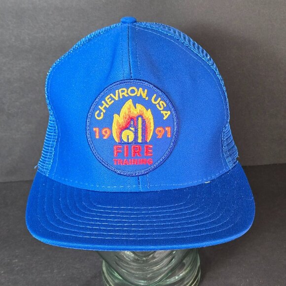 Sportcap Other - Vintage 1991 Chevron USA Fire Training Blue Mesh Trucker Hat Snapback Adjustable